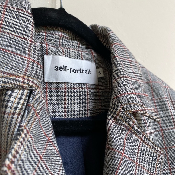SELF PORTRAIT Houndstooth Back Sleeve Slit Cropped Blazer Size Small - Picture 3 of 10